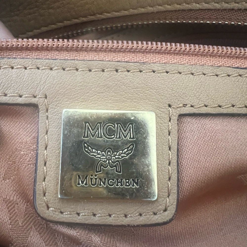 MCM Tan and Burgundy Logo Tote - Picture 11 of 15